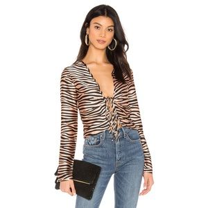 Superdown Dove Tie Front Tiger Print Top